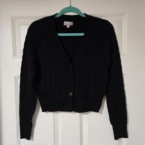 J. Crew Black Cable-Knit V-Neck Cardigan